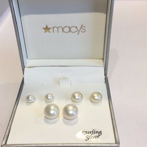 3 pair pearl earrings with sterling silver back.